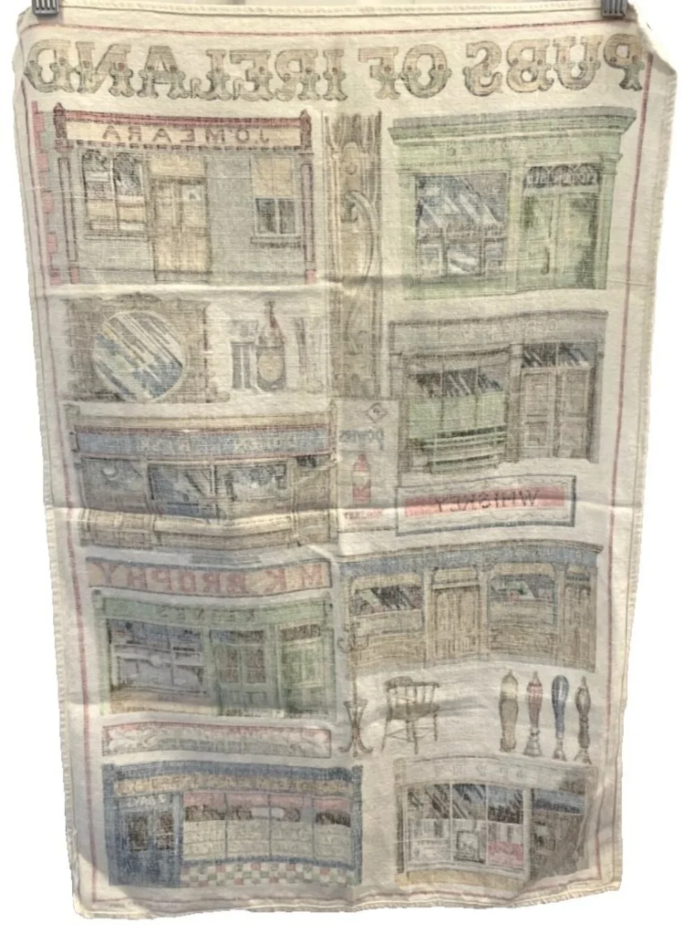Vintage 100% Irish Linen Pubs Of Ireland Tea Towel Wall Hanging Made in Ireland